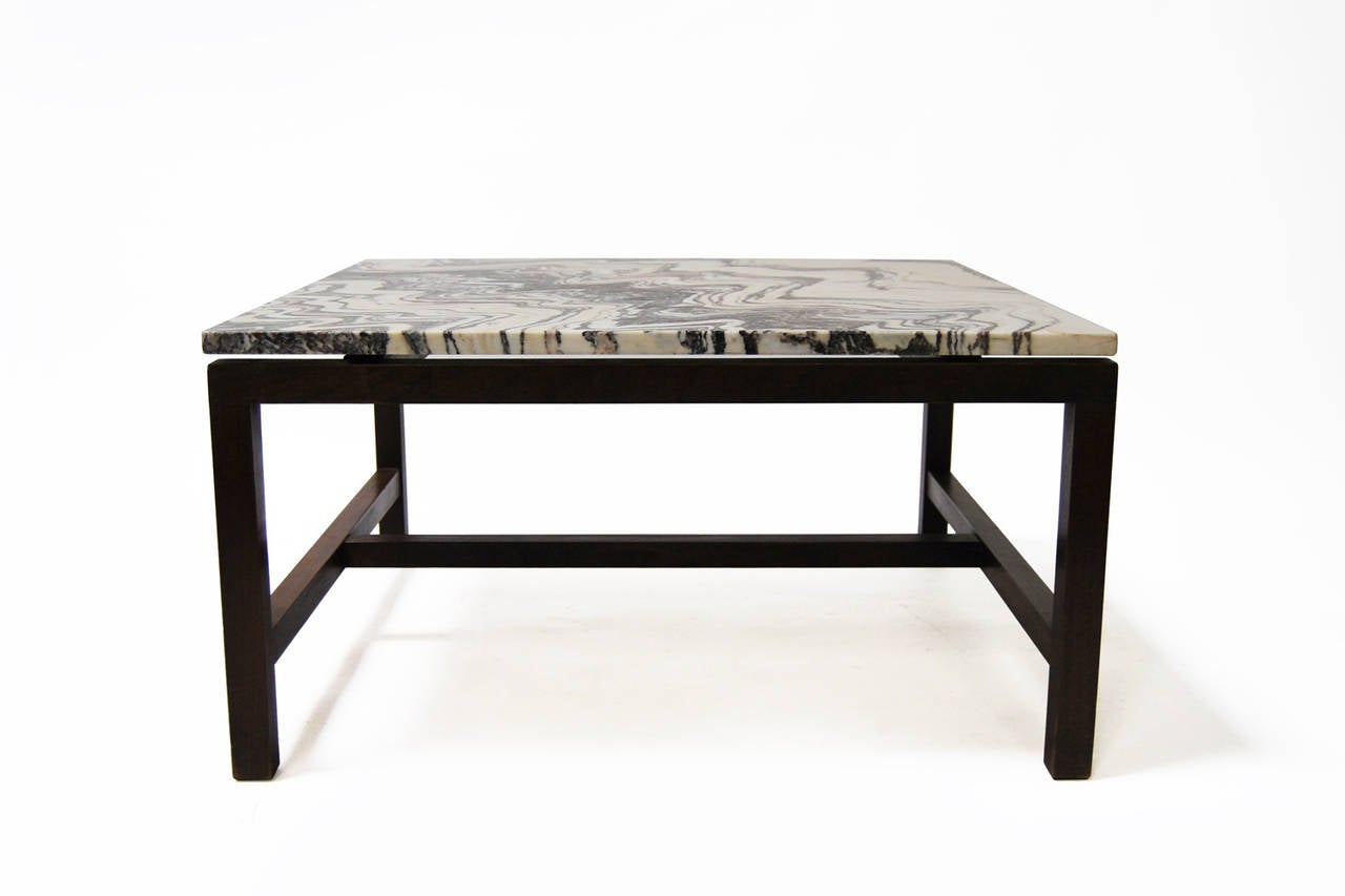 Italian Rosewood Coffee Table with Marble Tabletop