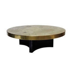 Etched Brass Coffee Table with Agate Inlays by Fernand Dresse