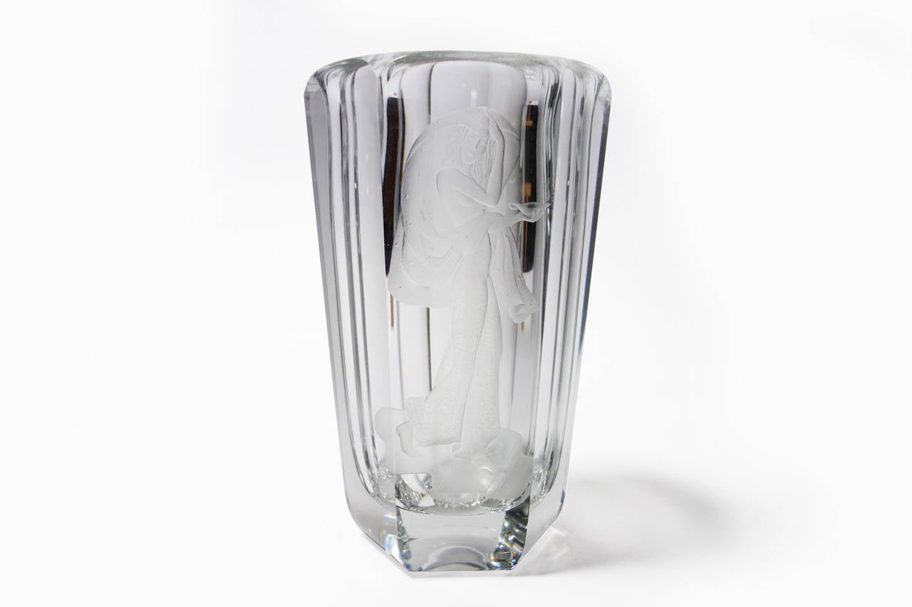 Set of Three Etched Orrefors Vases