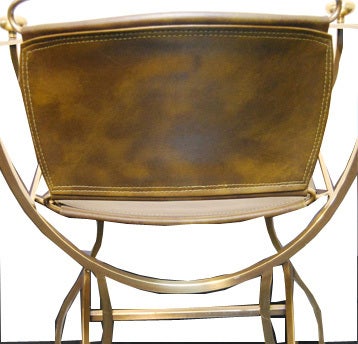 Italian BRASS AND DARK GREEN LEATHER CHAIRS