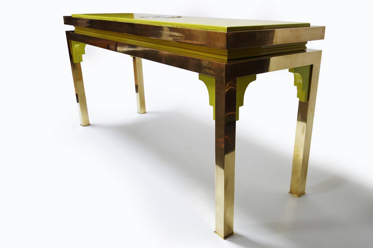 Brass and Lacquered Wood Console by Tommaso Barbi 1
