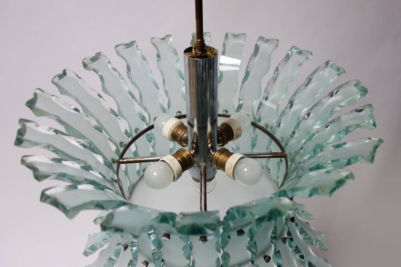 "Broken Glass" Hanging Light Fixture in the Style of Fontana Arte For
