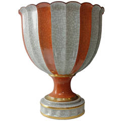 Large Cup by Royal Copenhagen in Gilt, Light Grey and Coral Crackel Glaze