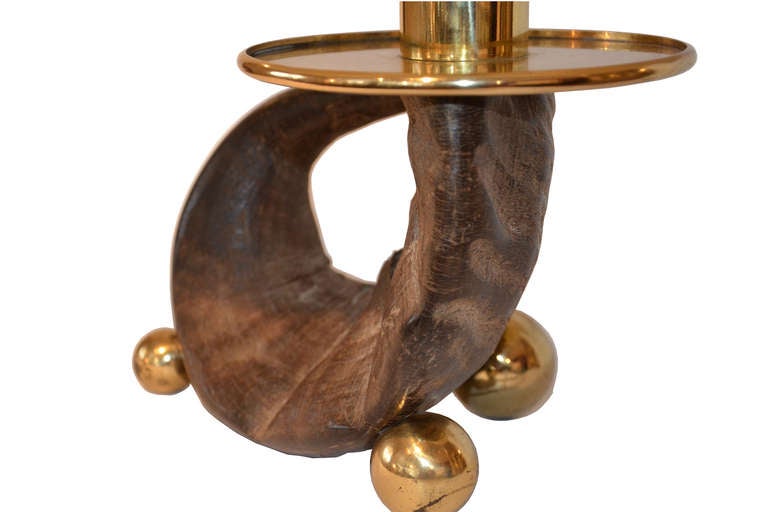 Table lamp by Gabriella Crespi, mountain sheep horn with brass rest and base.