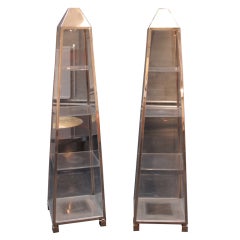 Set of two Lucite pyramid shelves