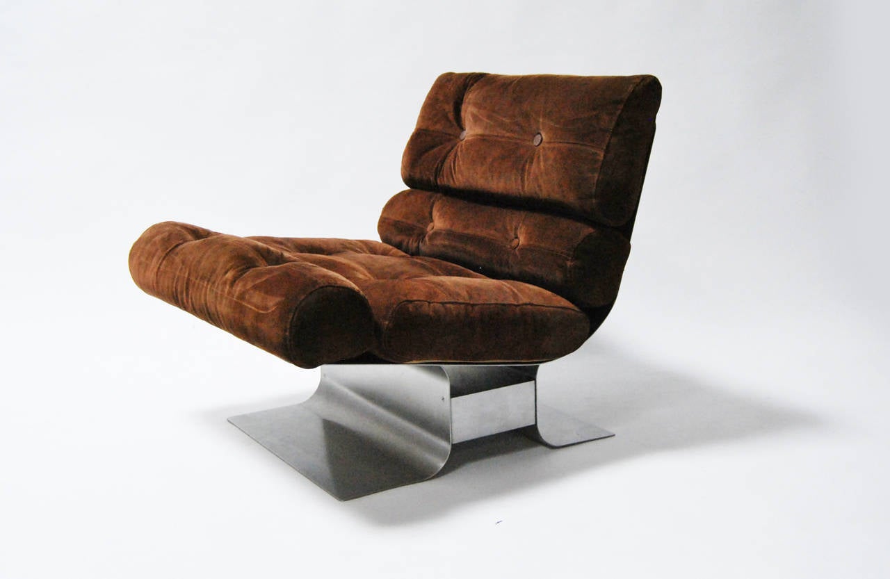 Lounge chair by Francois Monnet for Kappa, stainless steel structure with suede seat.
