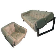 Brazilian Rosewood and Leather Sofa with Lounge Chair by Percival Lafer