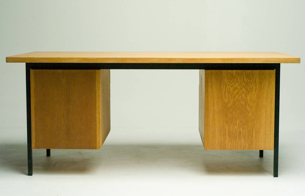 1950s Florence Knoll Desk in Ash and Black Steel 1