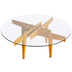 Gio Ponti 1950's Coffee Table In Maple With A Glass Top.