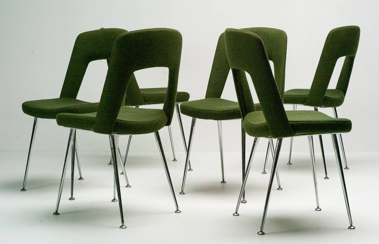 Mid-Century Modern Set of Six French Dining Chairs Designed in 1960 by Henri Balavoine