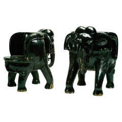 Pair of Black Lacquered Chairs Carved as Elephants