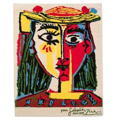 Vintage Pablo Picasso Wool Tapestry, "Portrait de Femme" 1996