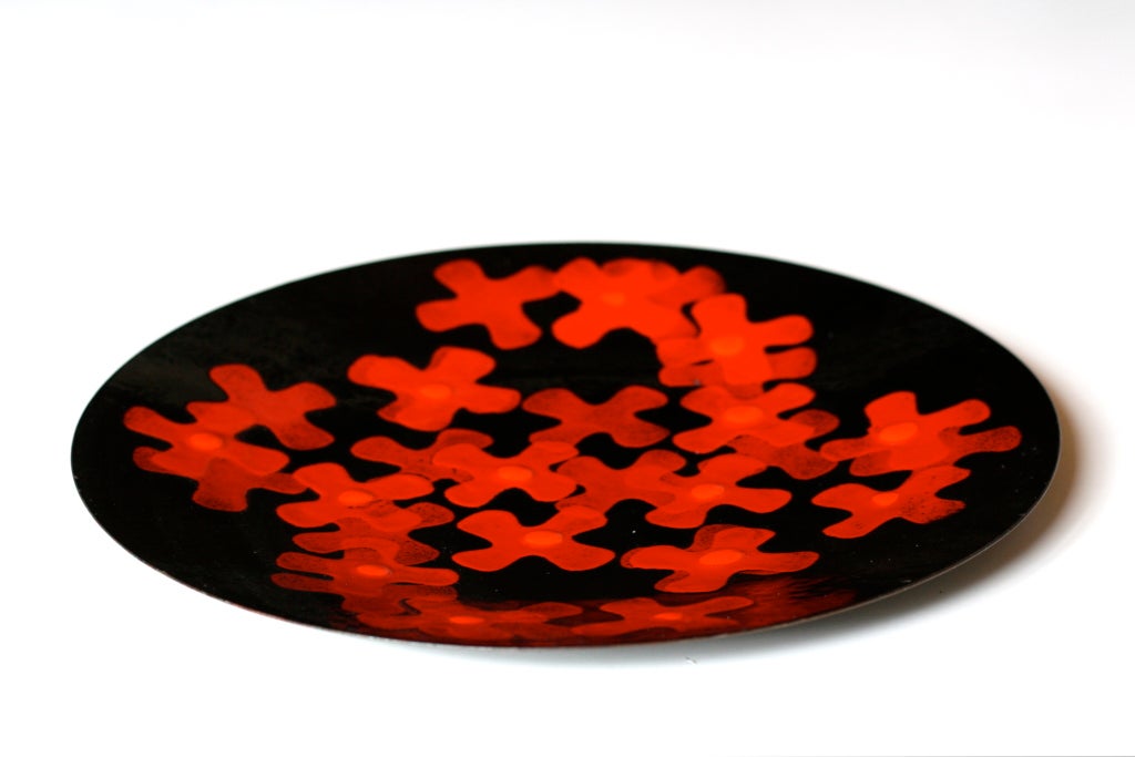 One very large, a medium and small glass enamel bowl, all made by Bovano circa 1965.
Check out Modernism Magazine Spring 2003 for an identical example and more information about these remarkable enamels.
The small and medium sized bowl are marked