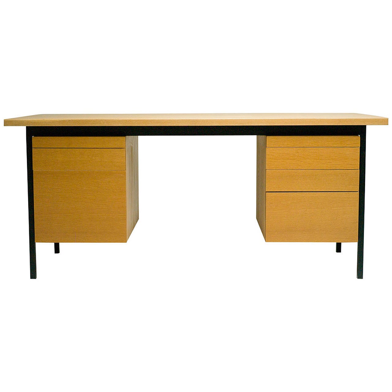 1950s Florence Knoll Desk in Ash and Black Steel