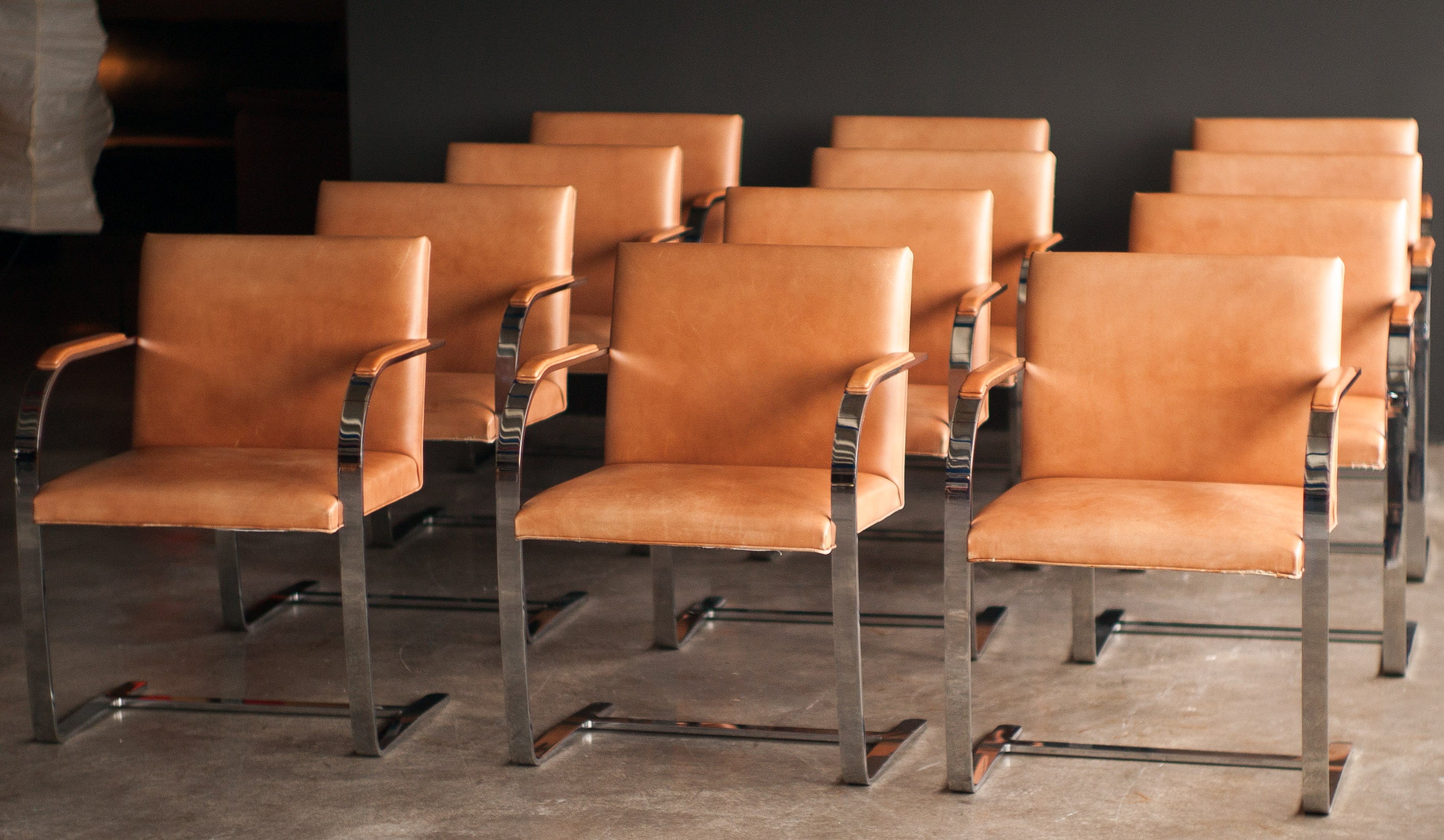 Set of 12 Knoll Brno chairs in original vintage Spinneybeck Saddle leather.
