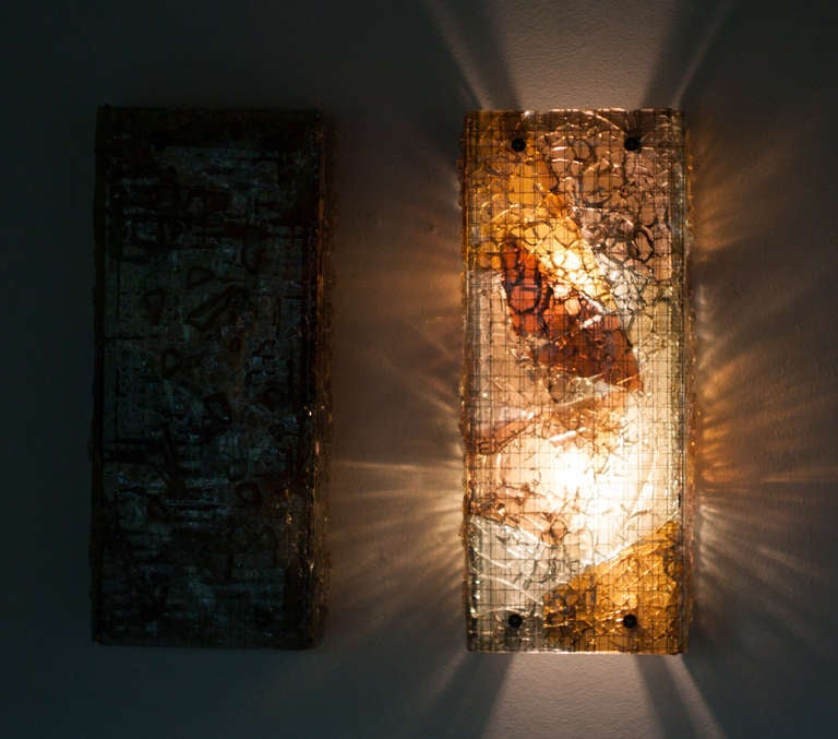 Spectacular Large Brutalist Wall Lamps Made Of Colored Glass Fragments.