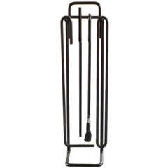 Modernist Black Enameled Steel Fireplace Tool Set