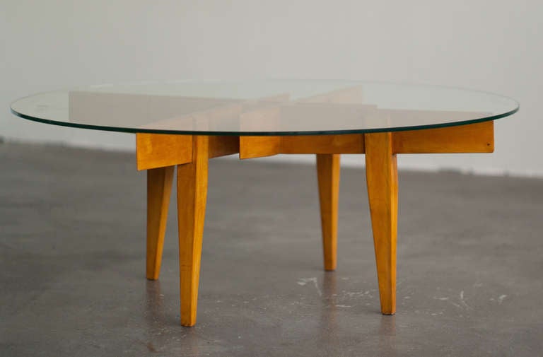 Mid-20th Century Gio Ponti 1950's Coffee Table In Maple With A Glass Top.