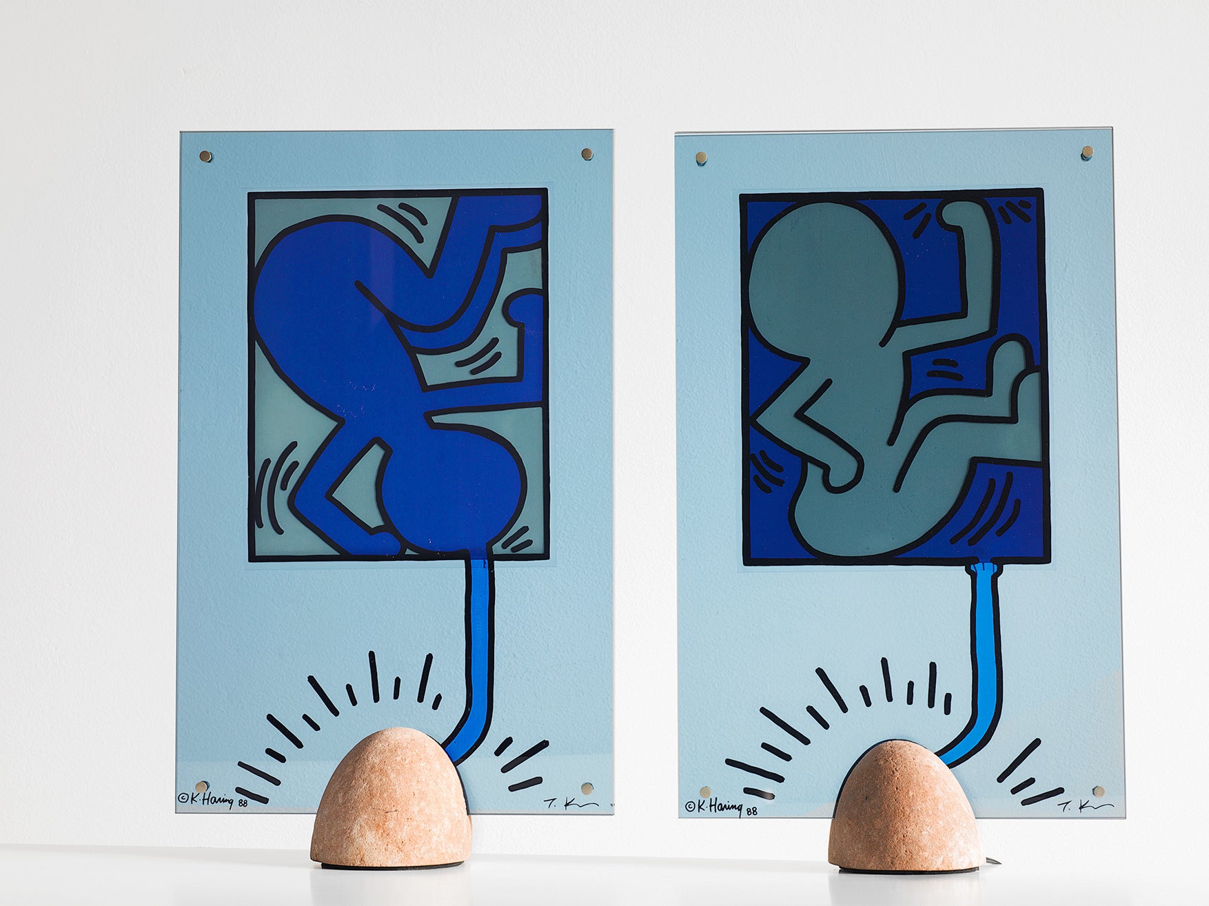 Set Of 2 Table Lamps, On Taro 
On Giro, By Keith Haring And Toshiyuki Kita