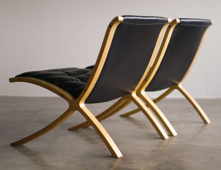 Danish Pair of Black Leather Ax Chairs by Peter Hvidt & Orla Mølgaard Nielsen