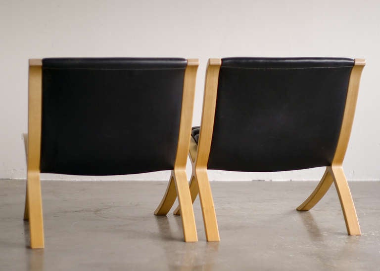 Scandinavian Modern Pair of Black Leather Ax Chairs by Peter Hvidt & Orla Mølgaard Nielsen