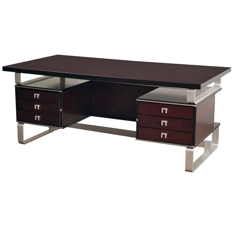 Italian Mahogany Executive Desk Stamped Abbondinterni at 1stDibs