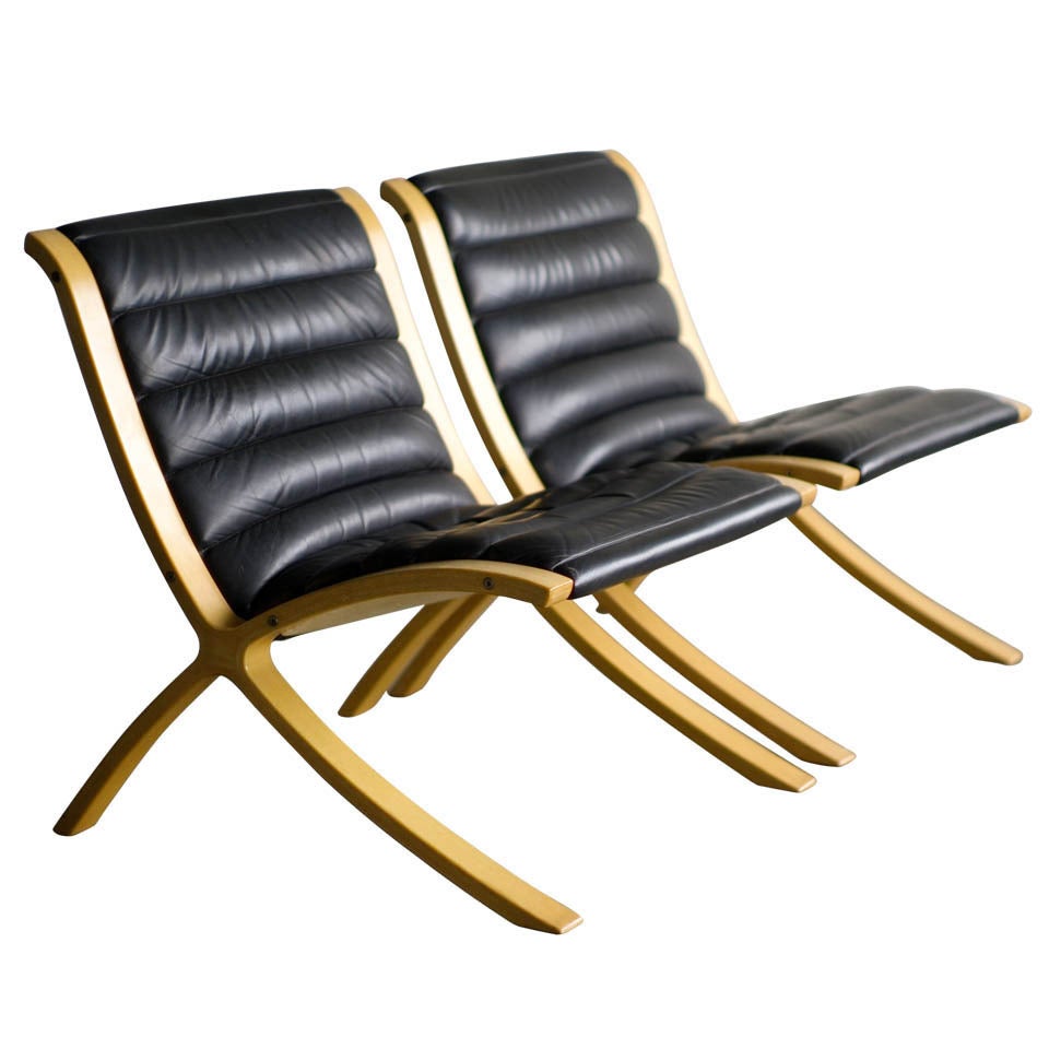 Pair of Black Leather Ax Chairs by Peter Hvidt & Orla Mølgaard Nielsen