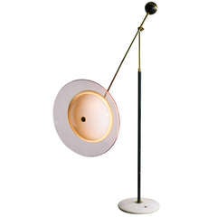 1950's Stilux brass floor lamp with purple acrylic shade on marble base