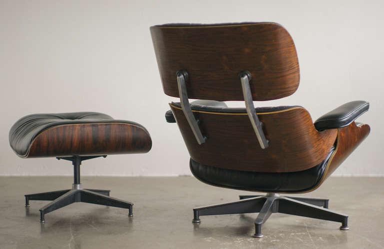 This is a nice original 1983 Eames rosewood lounge chair with matching ottoman. The leather is in good condition and beautifully broken in. The chair and the ottoman both retain their orginal Herman Miller tags dated 1983.
We offer museum quality