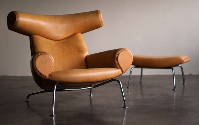 Ox Chair and Ottoman in the desirable vegetable leather version that gets better and better with age.