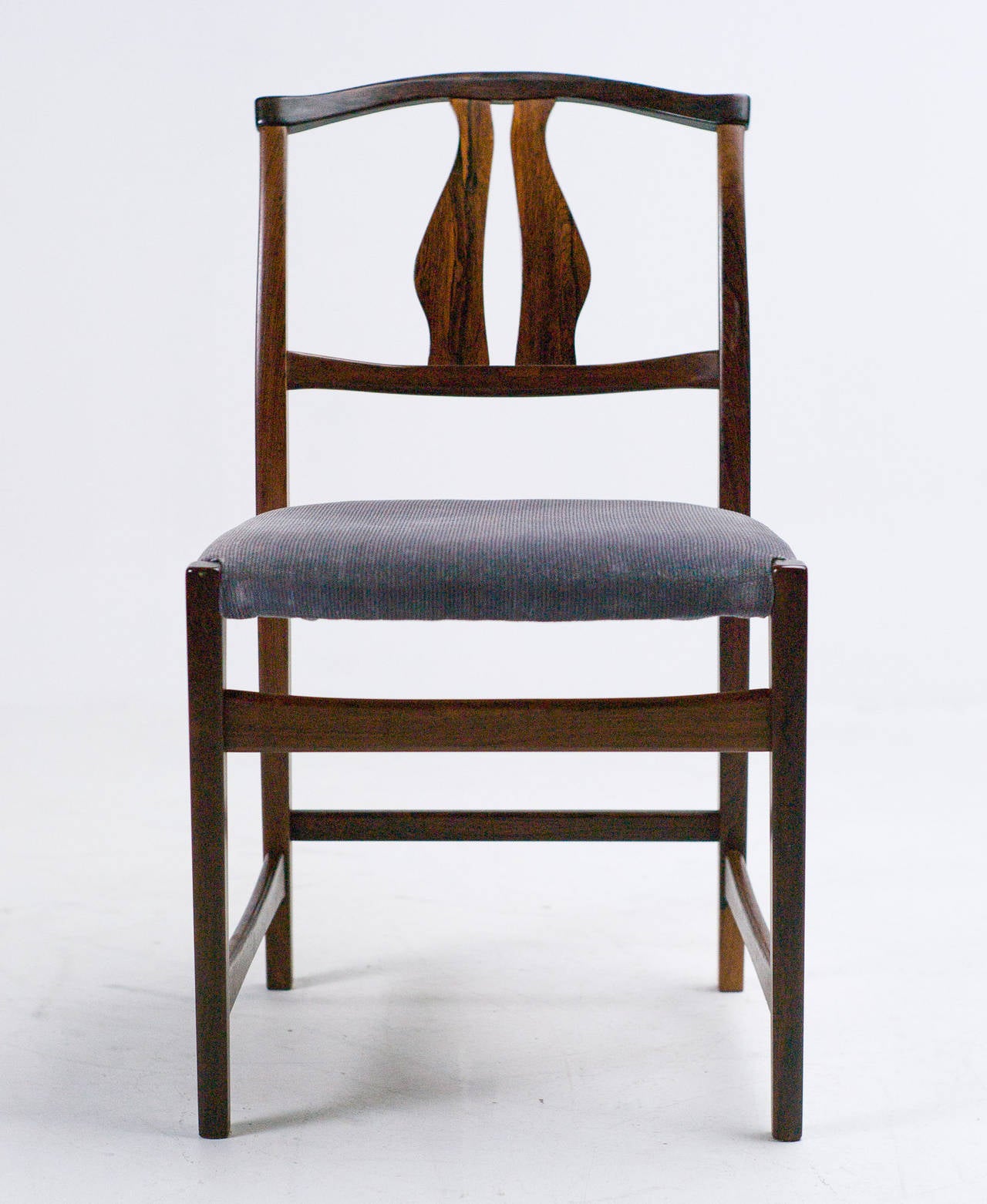 Carved Set of Six Rosewood Vidar Dining Chairs by Carl Malmsten