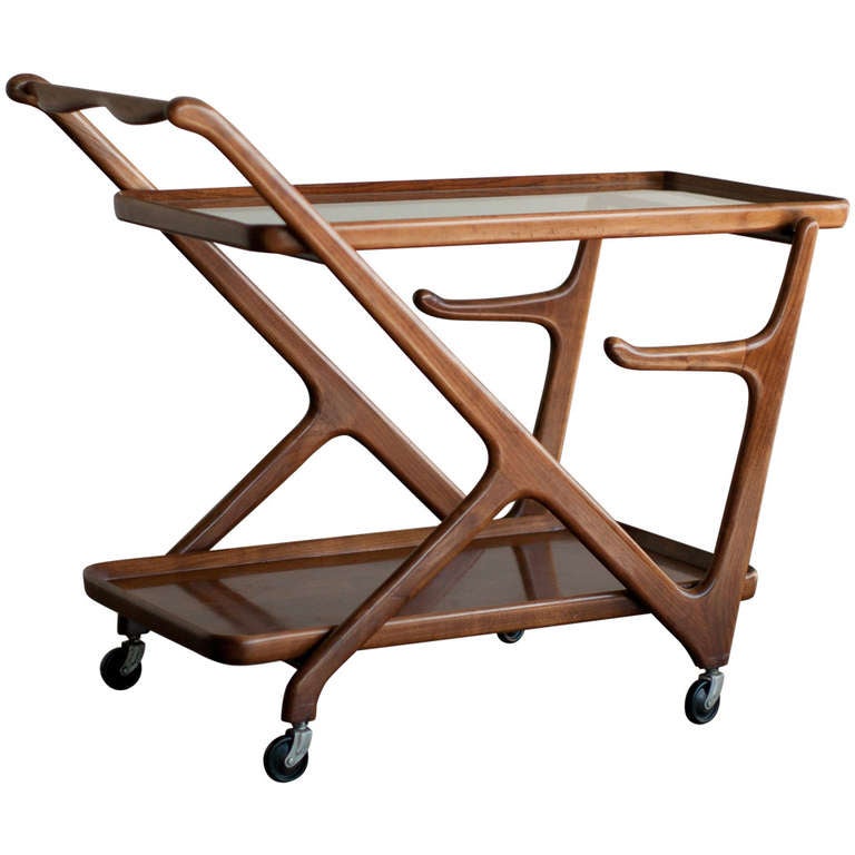 1950's tea trolley in walnut designed by Cesare Lacca for Cassina at