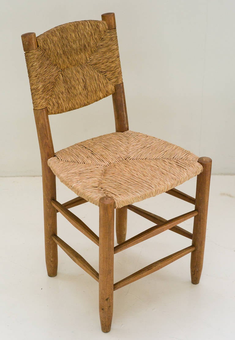 Mid-Century Modern Side Chair in Rush and Oak by Charlotte Perriand