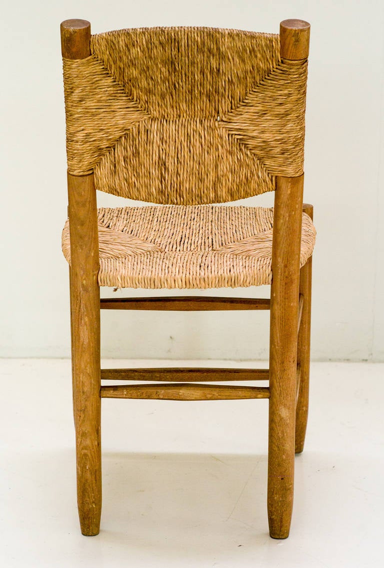 French Side Chair in Rush and Oak by Charlotte Perriand