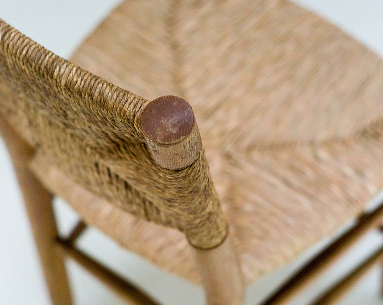 Mid-20th Century Side Chair in Rush and Oak by Charlotte Perriand