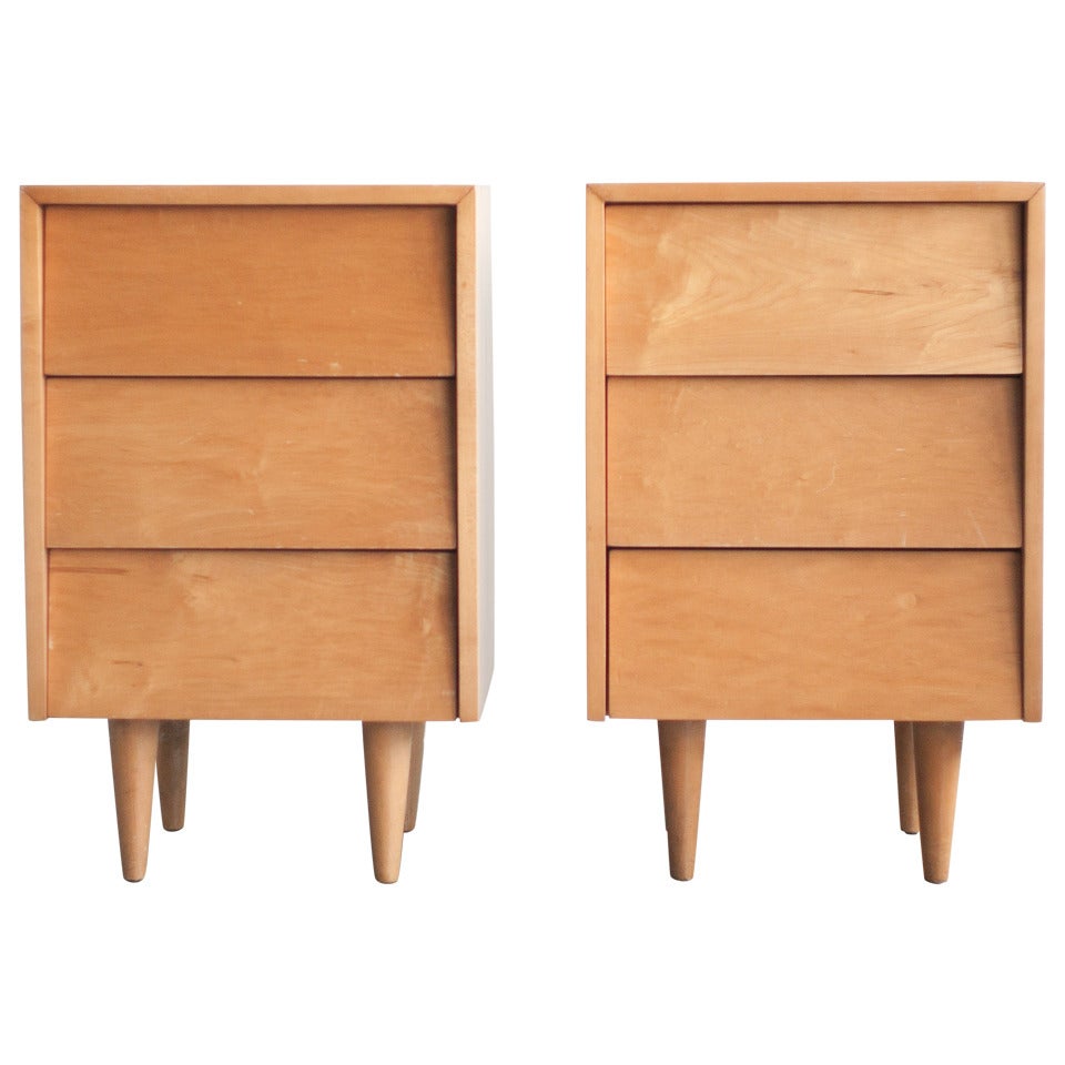 Pair of Rare Small 3-Drawer Birch Dressers | Nightstands by Florence Knoll