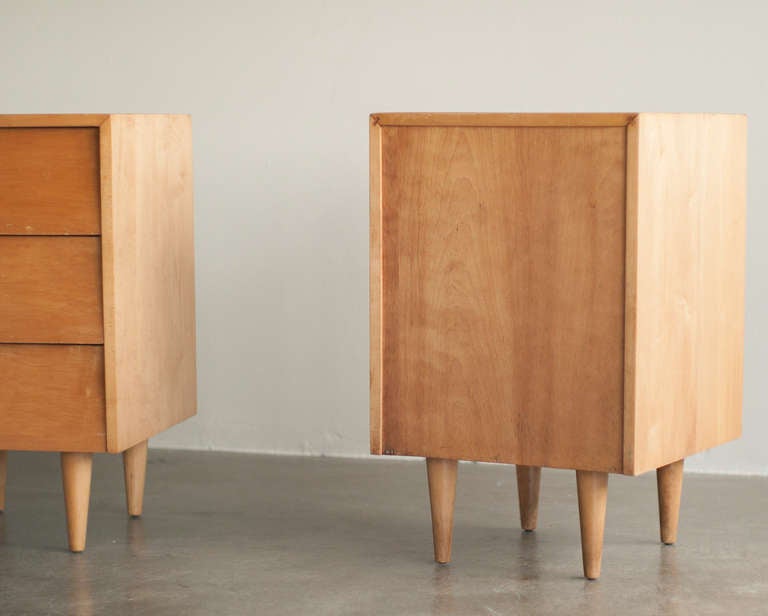Mid-Century Modern Pair of Rare Small 3-Drawer Birch Dressers | Nightstands by Florence Knoll