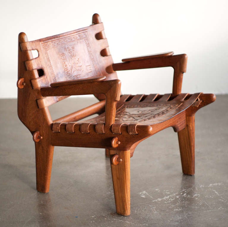 1960's Ecuadorian armchair with embossing In Good Condition In Dronten, NL