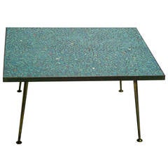 1950s Italian Mid-Century Modern Mosaic Glass Tile Coffee Table with Brass Legs