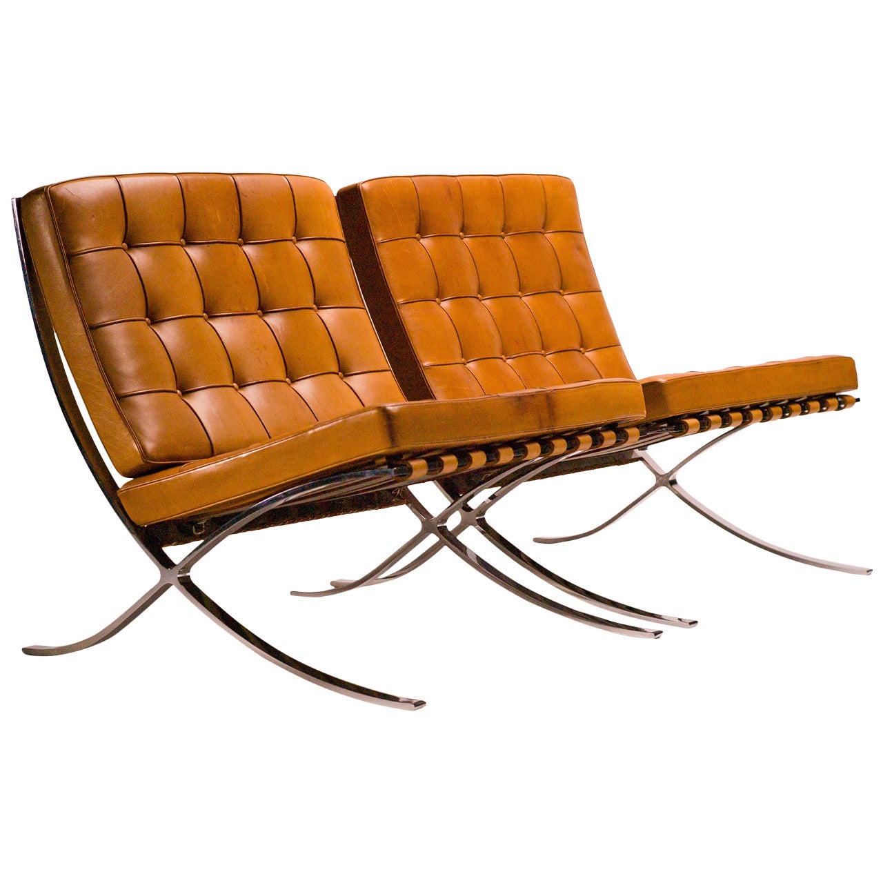 Barcelona Chairs in Saddle leather by Mies van der Rohe for Knoll International