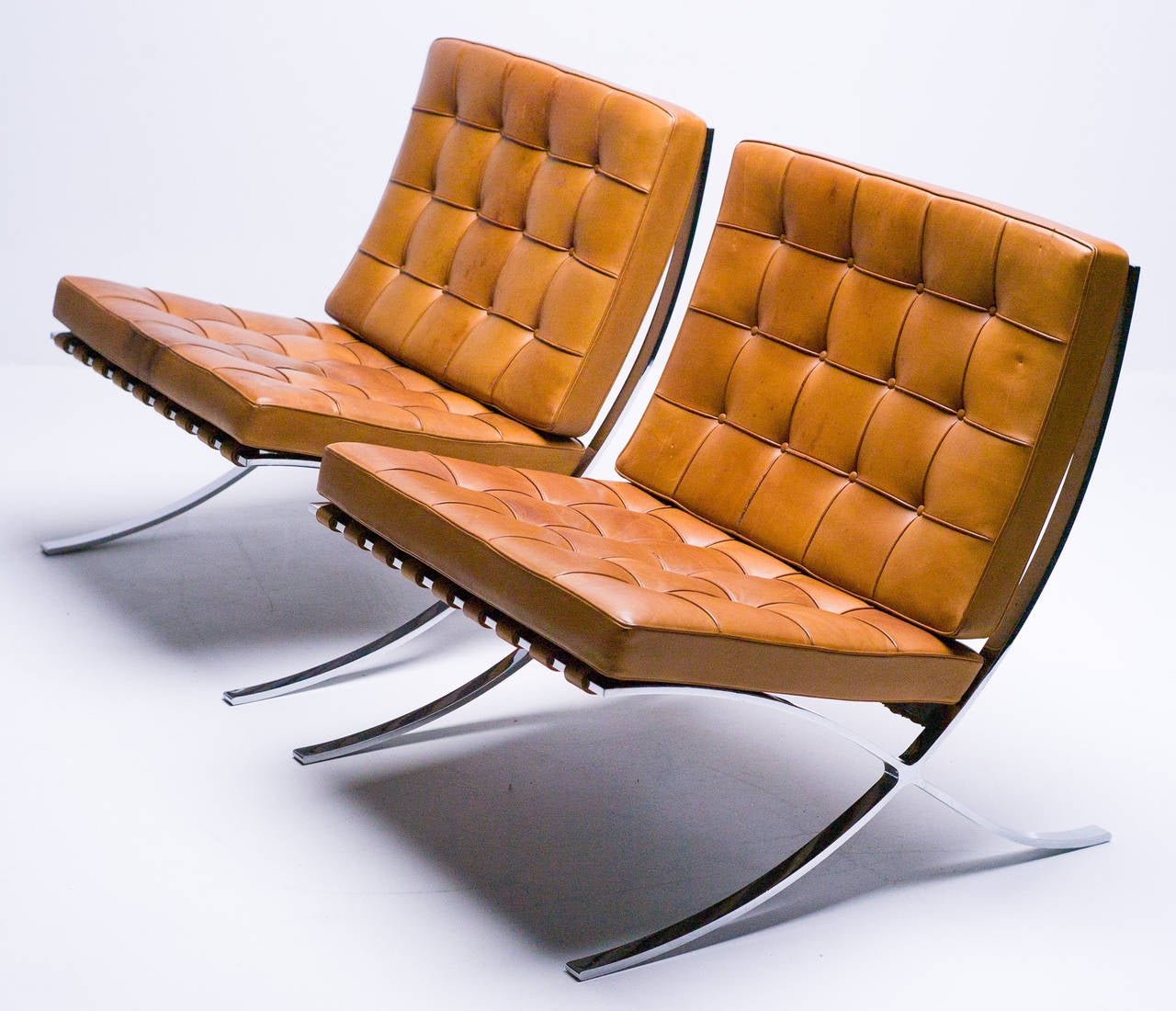 American Barcelona Chairs in Saddle leather by Mies van der Rohe for Knoll International