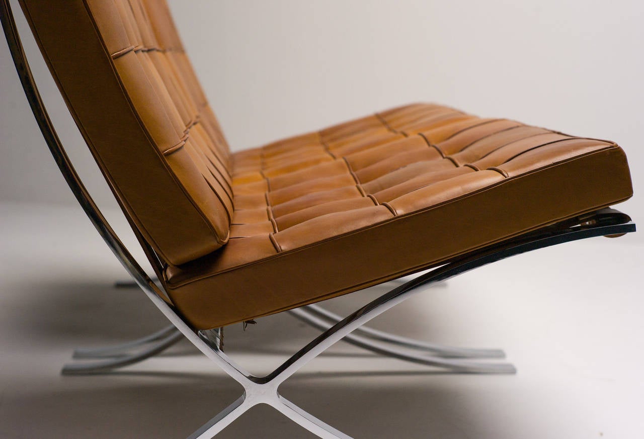 Leather Barcelona Chairs in Saddle leather by Mies van der Rohe for Knoll International