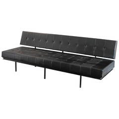Black Leather Sofa by Florence Knoll