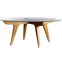 Important Gio Ponti Oak And Brass Coffee Table, Gio Ponti Estate, Documented.