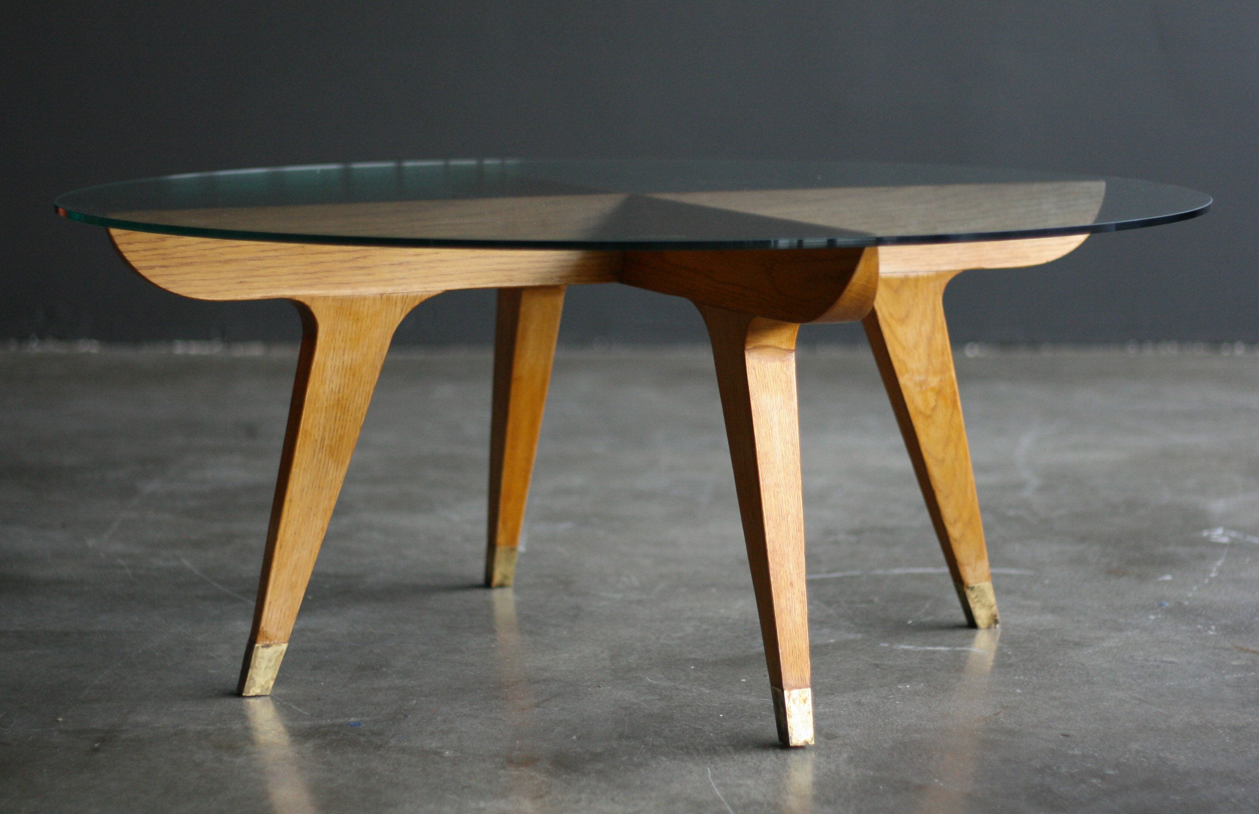 Important Gio Ponti Oak And Brass Coffee Table, Gio Ponti Estate, Documented.