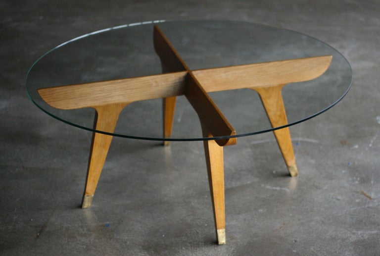 Important Gio Ponti Oak And Brass Coffee Table, Gio Ponti Estate, Documented. 1