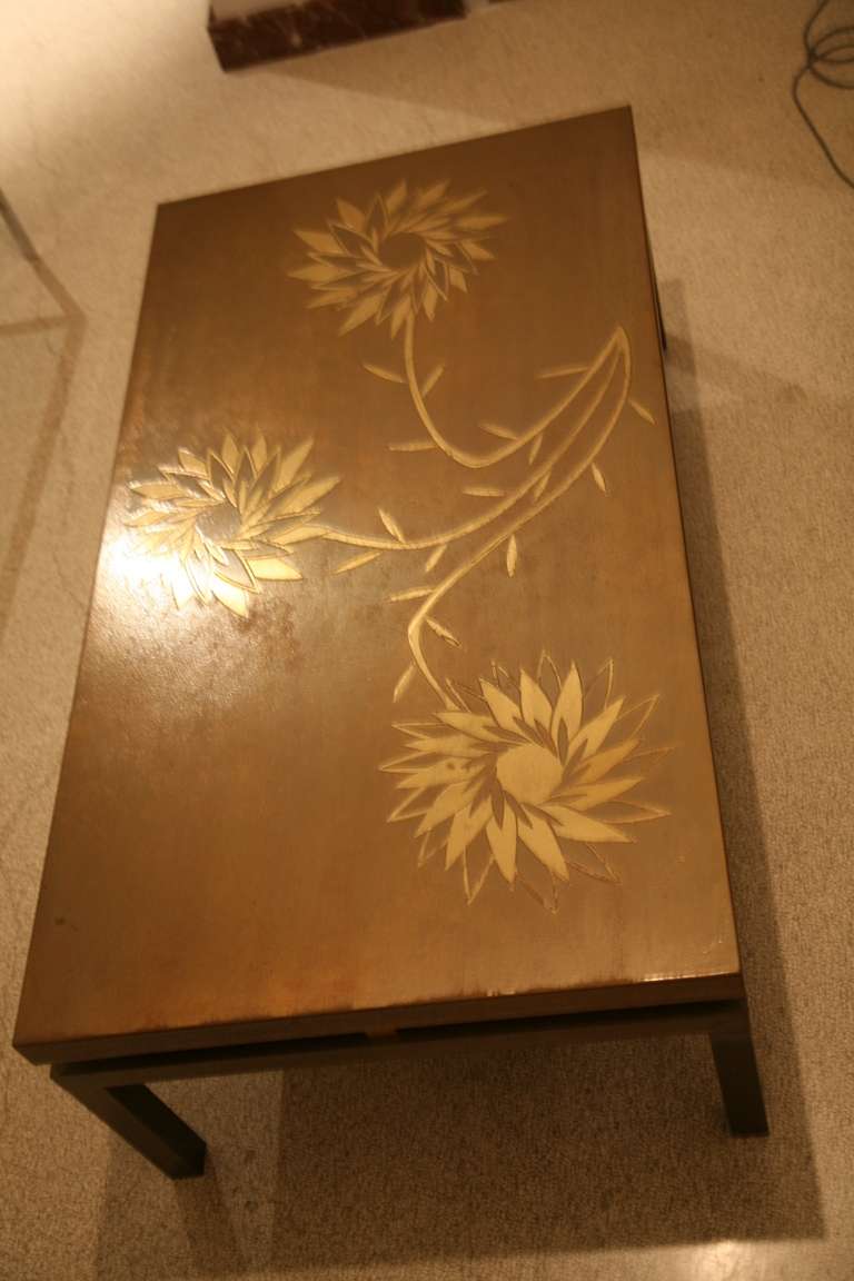 Acid-etched brass coffeetable signed by Willy Daro