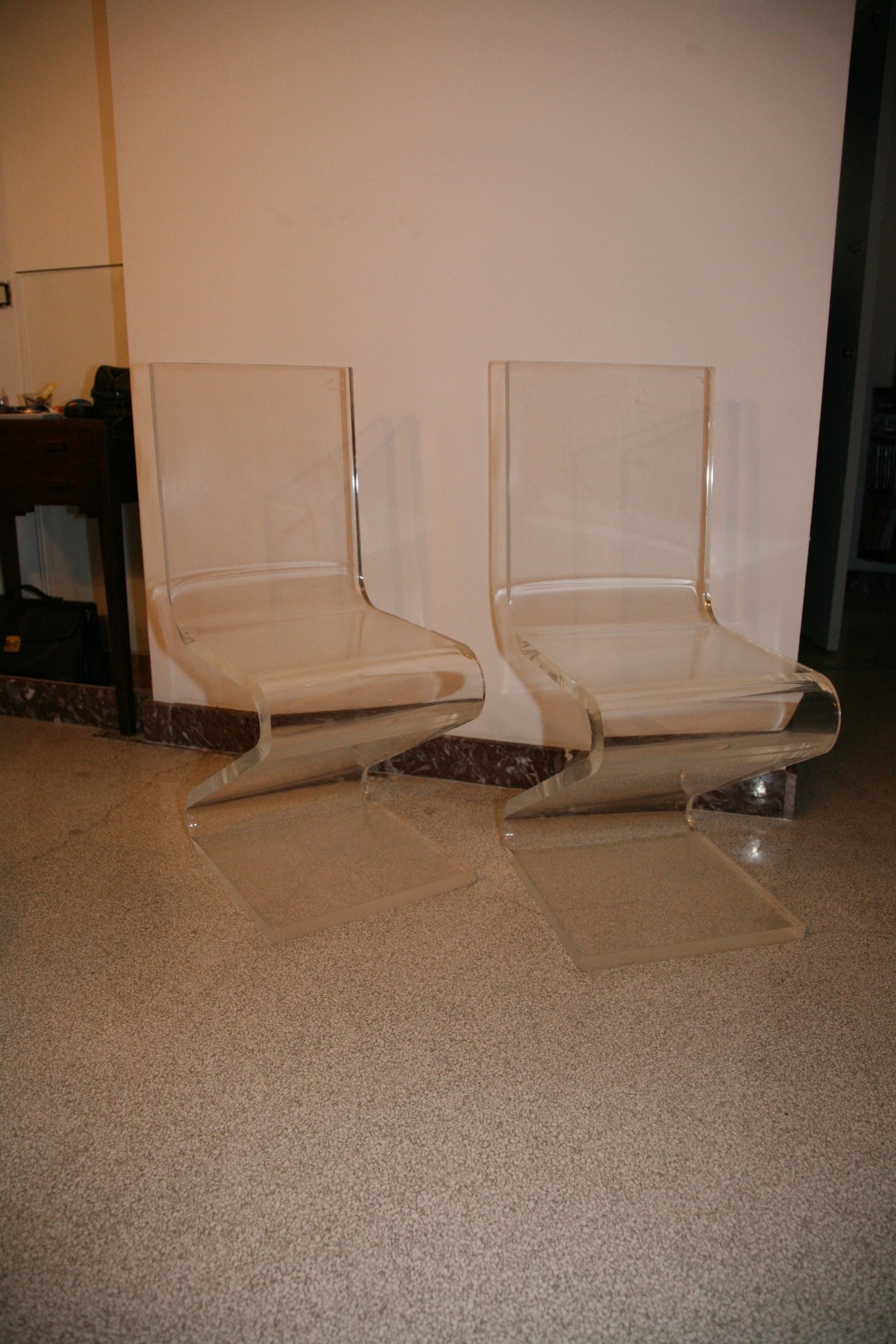 Unusual Pair of Zigzag Chairs by François Arnal for Maison Jansen For Sale