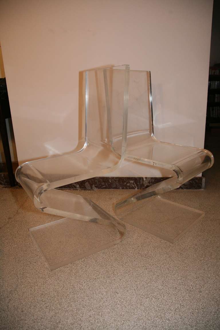 French Unusual Pair of Zigzag Chairs by François Arnal for Maison Jansen For Sale