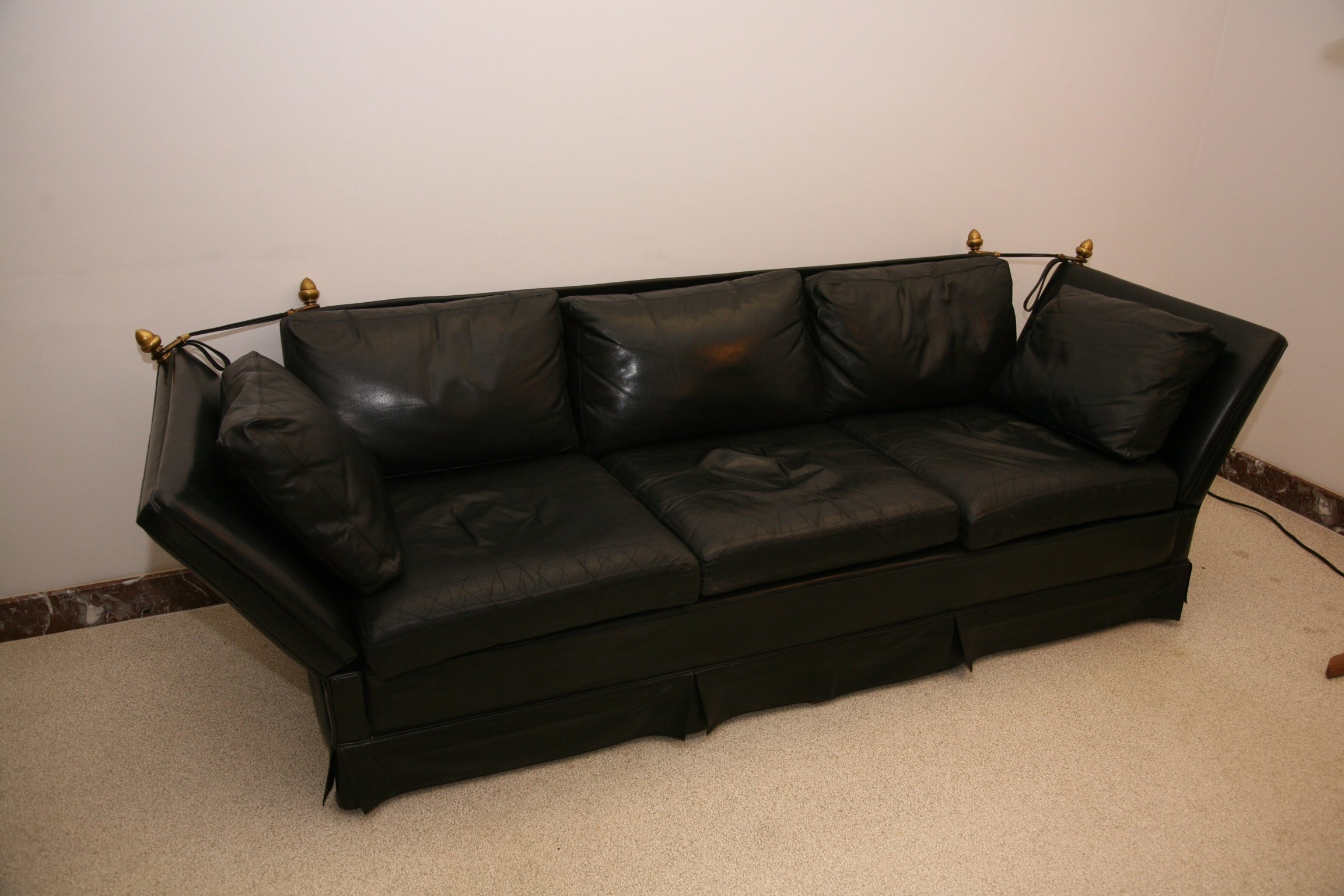 French Black Leather Sofa Jansen